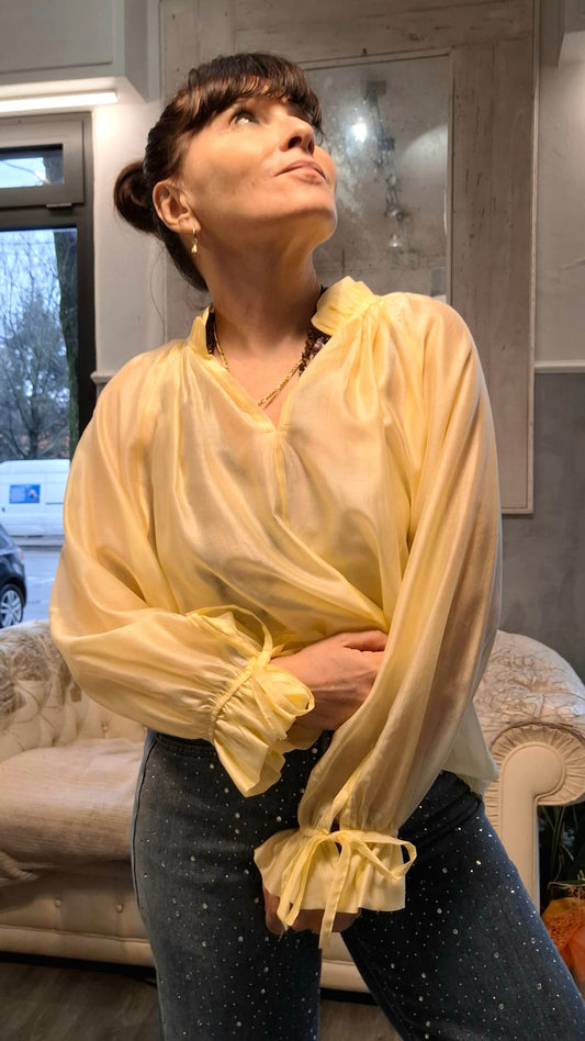 Dafne-Camicia cotone garzato gialla