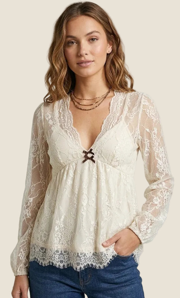 Dixie - Maglia in pizzo con scollo a V