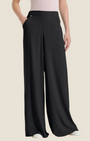 Pantalone a palazzo nero Madison Shop in voile stretch con vita elasticizzata e tasche laterali, vestibilità ampia.