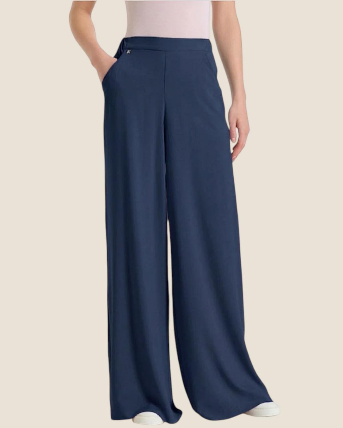 Pantalone a palazzo blu Madison Shop in voile stretch con vita elasticizzata e tasche laterali, vestibilità ampia