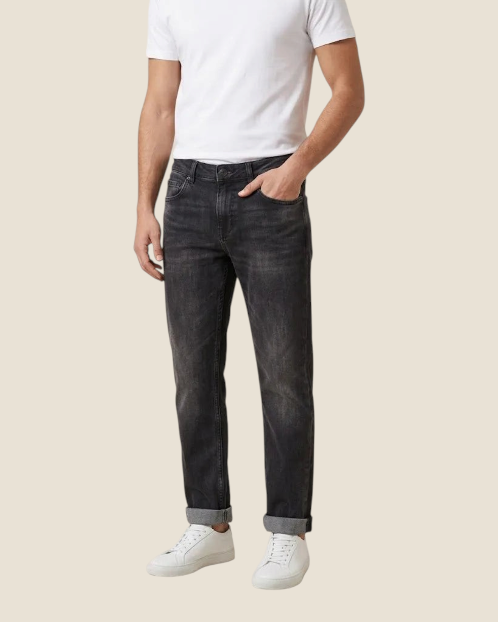 Jeans Madison Shop modello Joseph in denim di cotone nero sbiadito con vestibilità regolare e cinque tasche